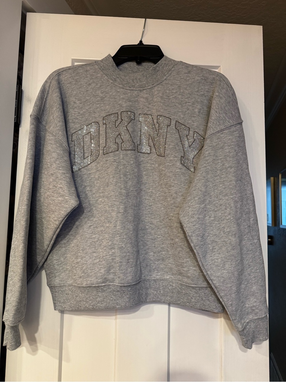 DKNY Gray Crewneck Sweatshirt with Crystal Logo